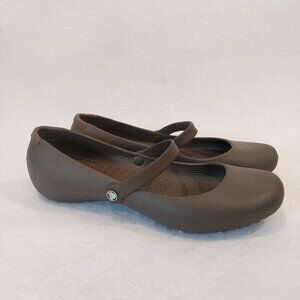 CROCS Shoes Womens 9 Brown Alice Mary Jane Slip On Ballet Flats Waterproof